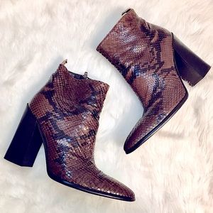 Via Spiga Snakeskin Leather Ankle Boots Brown Black Sz 6.5